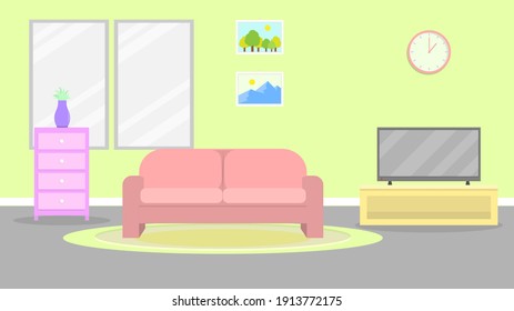 Living room interior. Home interior with pastel color in  flat style vector illustration
