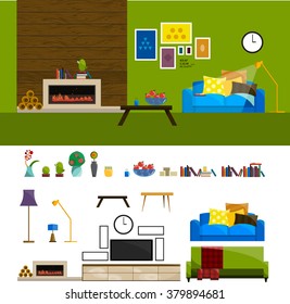 living room interior line furniture isolated icons for home design vector, sketich illustration of table chair sofa lamp office concept

