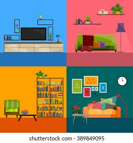 Living room Interior. Modern flat design illustration