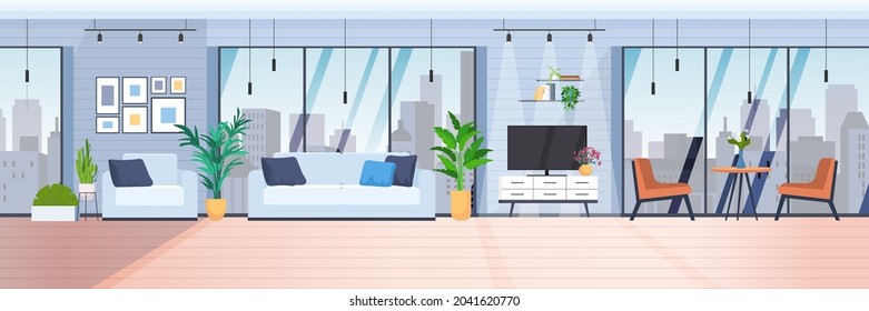 living room interior modern home apartment with panoramic windows horizontal