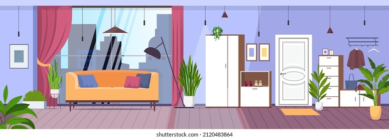 living room interior modern home apartment with panoramic windows horizontal