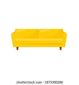 Living room interior with modern house furniture: yellow sofa isolated on white background. Vector flat illustration of cozy room in comfortable apartment