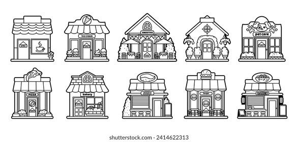 Living room interior outline sketch vector illustration set