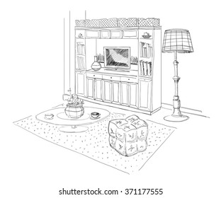 Living Room Interior Sketch.