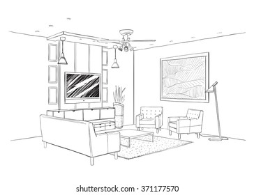 Living Room Interior Sketch.