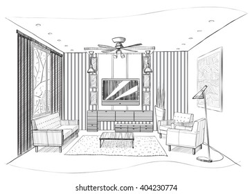 Living Room Interior Sketch.