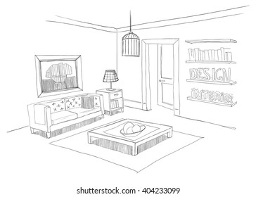 Living room interior sketch.