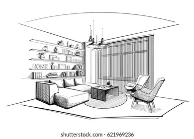 Living room interior sketch.