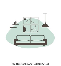 Living room interior with sofa. Furniture vector icon. Flat design