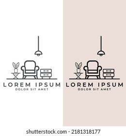 Living room interior with sofa, nightstand, and lamp. Vector illustration in flat style in modern lamp.
