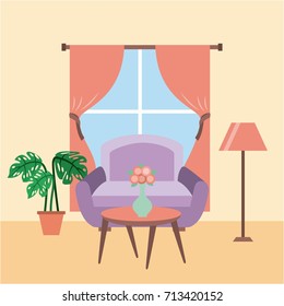 living room interior a sofa table flower pot plant lamp window