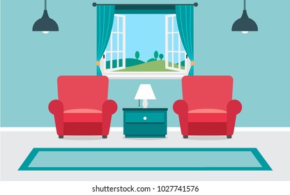 living room interior vector design
