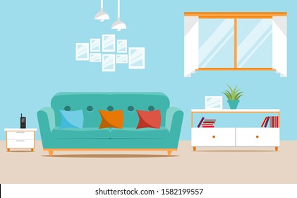 Living room interior vector design