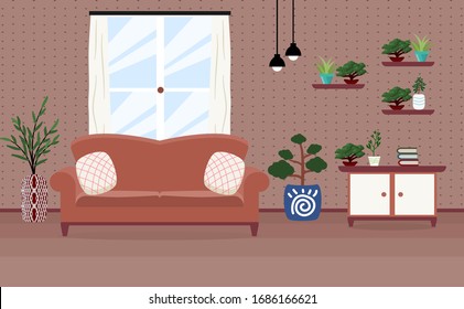 Living room interior vector design