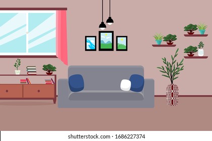 Living room interior vector design