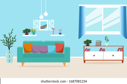 Living room interior vector design