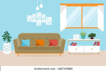 Living room interior vector design