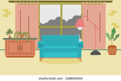 Living room interior vector design