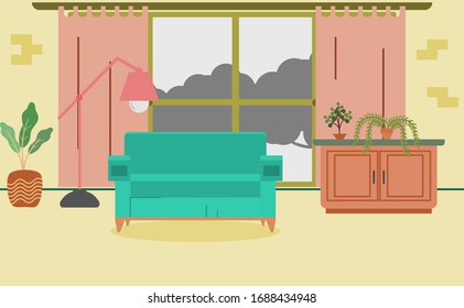 Living room interior vector design