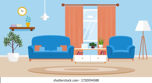 Living room interior vector design