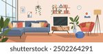 Living room interior. Vector flat  cartoon illustration