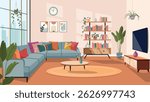 Living room interior. Vector flat  cartoon illustration