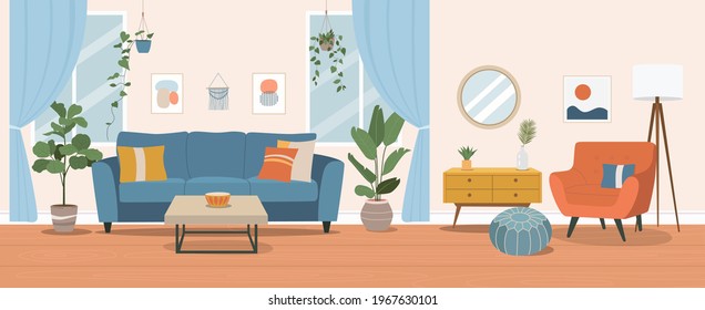 Living room interior. Vector flat  cartoon illustration - Shutterstock ID 1967630101