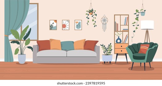 Living room interior. Vector flat  cartoon illustration