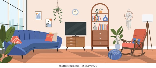 Living room interior. Vector flat  cartoon illustration