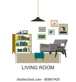 Living room interior. Vector flat illustration.