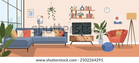 Living room interior. Vector flat  cartoon illustration