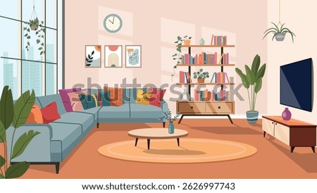 Living room interior. Vector flat  cartoon illustration