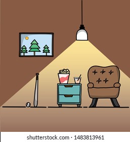 living room interior vector hand drawn