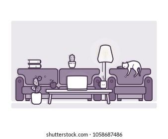 Living room interior. Vector illustration.