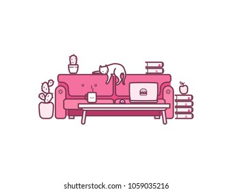 Living room interior. Vector illustration.