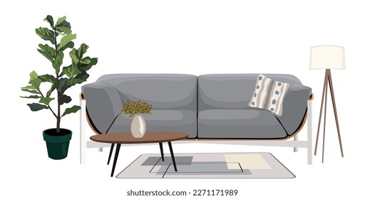 Living room interior Vector illustration on white.