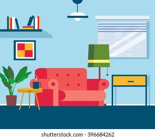 Living Room. Interior. Vector illustration. Flat design