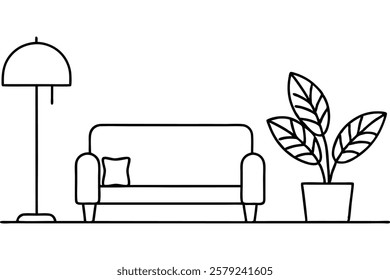 Living Room Interior Vector Line Art Illustration Elegant Home Designs On Isolated White Background