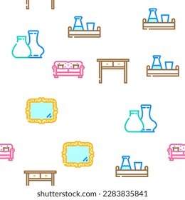 living room interior vector seamless pattern thin line illustration