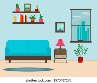 Living Room Interior Window Furniture Elements Stock Vector (Royalty ...