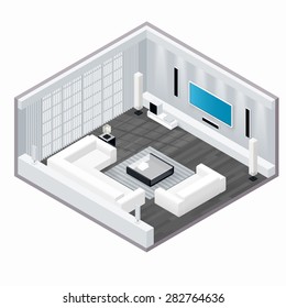 Living room isometric set vector graphic illustration