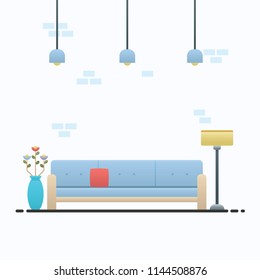 Living room layout and interior with set of furniture