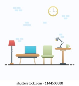 Living room layout and interior with set of furniture