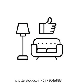 Living room and like. Interior approval, space satisfaction, home trust. Pixel perfect, editable stroke vector icon
