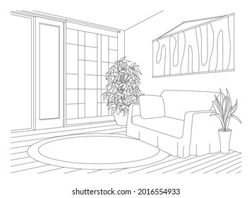 Living room line Zeichnung Vektorgrafik.
