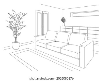 Living Room Line Drawing Vector Illustration Stock Vector (Royalty Free