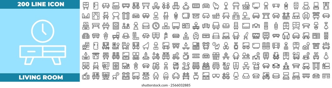 Living Room Line Editable Icons set. Vector illustration in modern thin line style of Living Room icons: home, furniture, room, etc