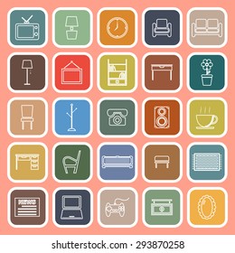 Living room line flat icons on orange background, stock vector