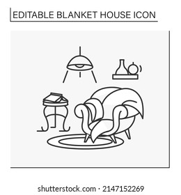 Living room line icon. Stylish designed room in house. Cozy armchair and decor elements. Lounge zone. Blanket house concept. Isolated vector illustration.Editable stroke