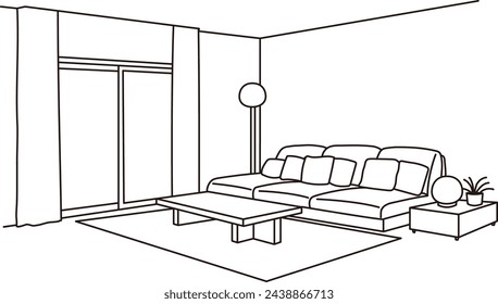 Living room line perspective illustration